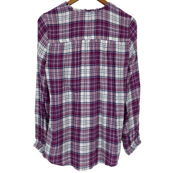 BEACHLUNCHLOUNGE 100% Rayon Button Down Tunic Blouse Plaid Purple Size Small - Picture 3 of 5